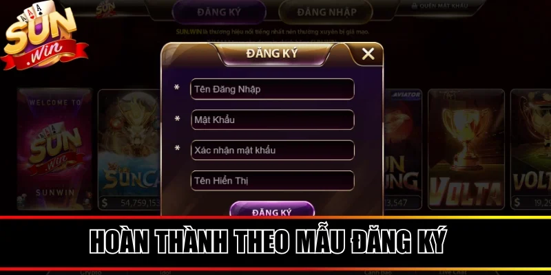 Hoàn thành 4 trường dữ liệu theo mẫu đăng ký